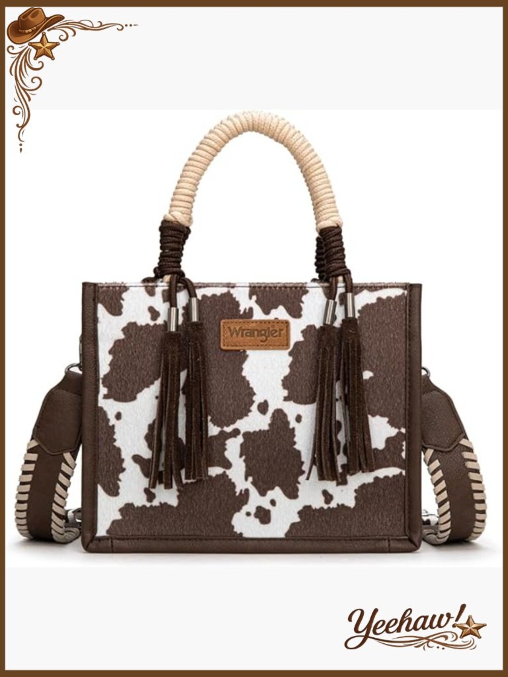 Cow Print Tote Bag with Fringe Crossbody Strap Western Satchel Purse for Women - Picture 1 of 7